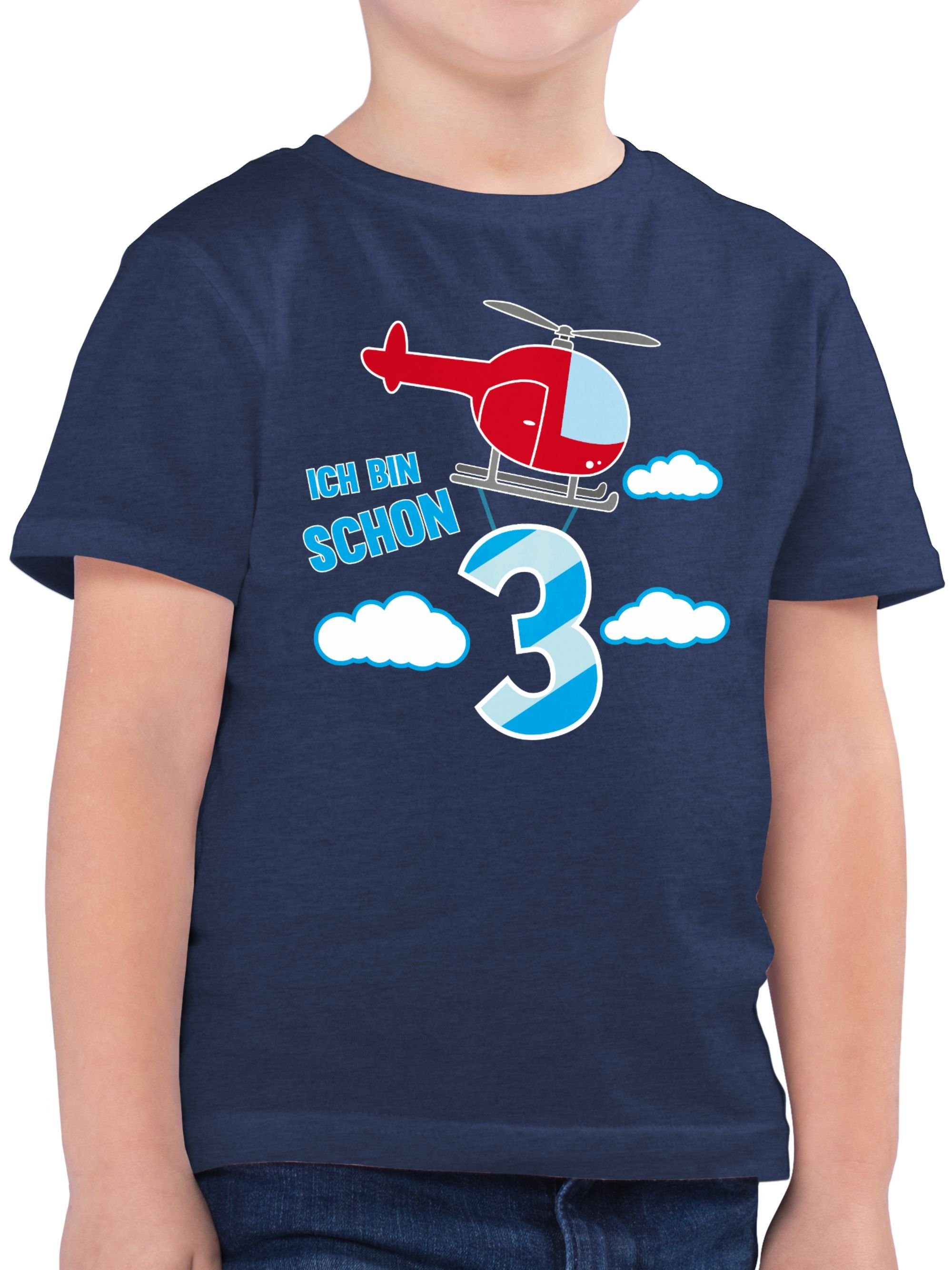Shirtracer T-Shirt Ich bin schon drei Hubschrauber 3. Geburtstag 3 Dunkelblau Meliert