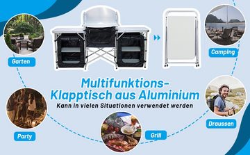 Clanmacy Campingtisch Campingküche 164.5x52x104cm« (1-St), zusammenklappbar, hitzebeständige Arbeitsplatte, tragbar Windschutz Alu