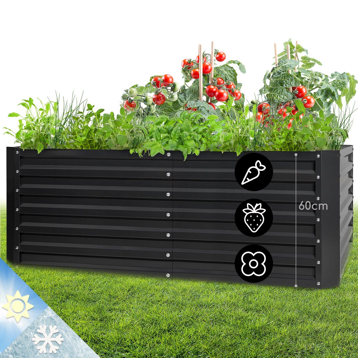 blumfeldt Hochbeet High Grow Straight Hochbeet, Pflanzkübel Outdoor Balkon außen groß Metall Garten