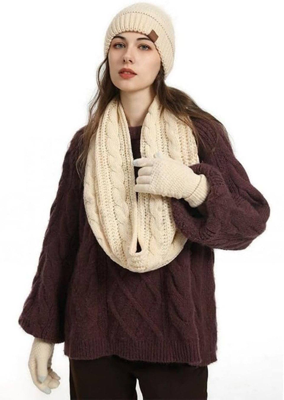 Coonoor Mütze & Schal Strickmützen-Schal-Handschuhe-Socken 4-teiliges Set Winterliches Wärmeset