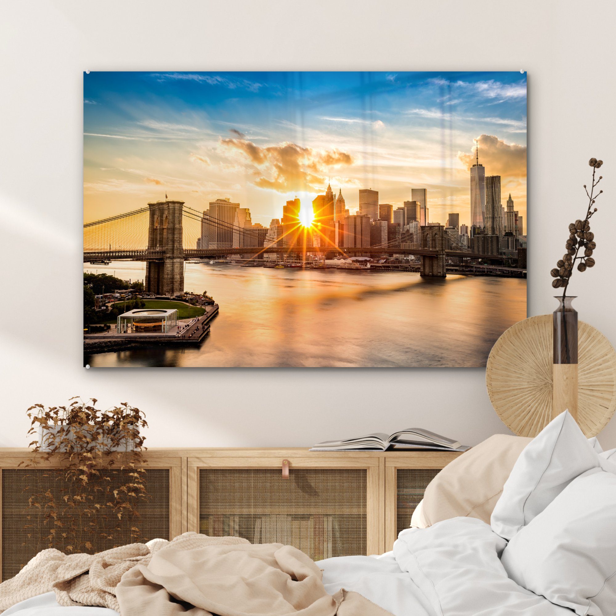 MuchoWow Acrylglasbild New York St), - Bridge - & Brooklyn Acrylglasbilder Wohnzimmer Schlafzimmer (1 Wasser