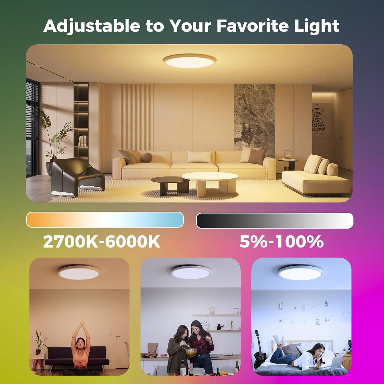 Athlix LED Deckenleuchte Deckenleuchten LED Deckenlampe Flach Rund Ø29 cm Deckenleuchte Dimmbar, LED fest integriert, 24 W, Fernbedienung, App-Steuerung, 16 Mio. Farben