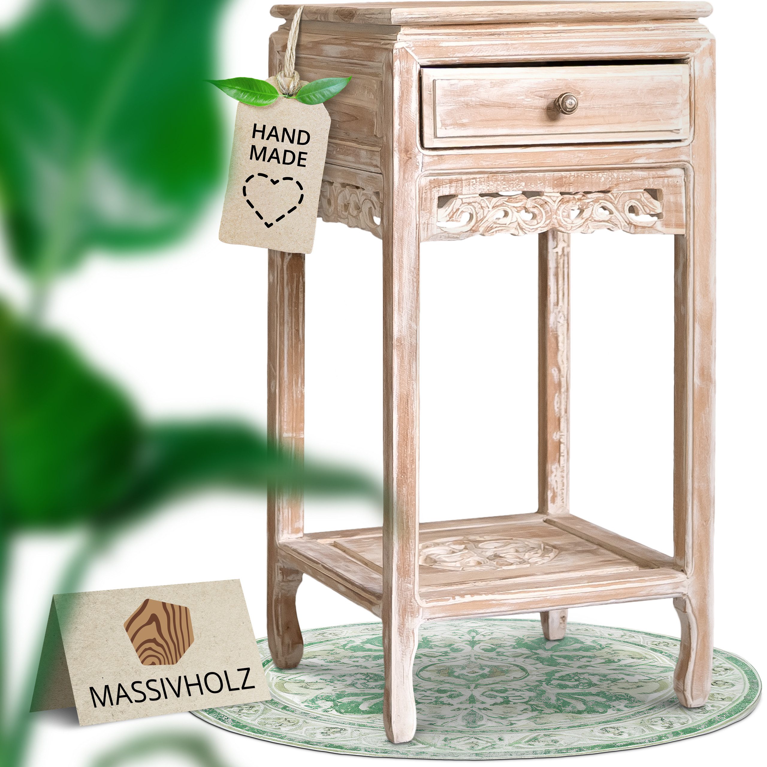 livasia Nachttisch livasia Bali Nachttisch mit Schubalde, Teakholz, 37x37x80cm