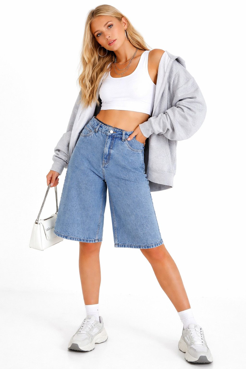 SUBLEVEL Bermudas Damen Jeans Shorts Bermuda Kurze Hose Short Denim Baggy 5-Pocket-Style