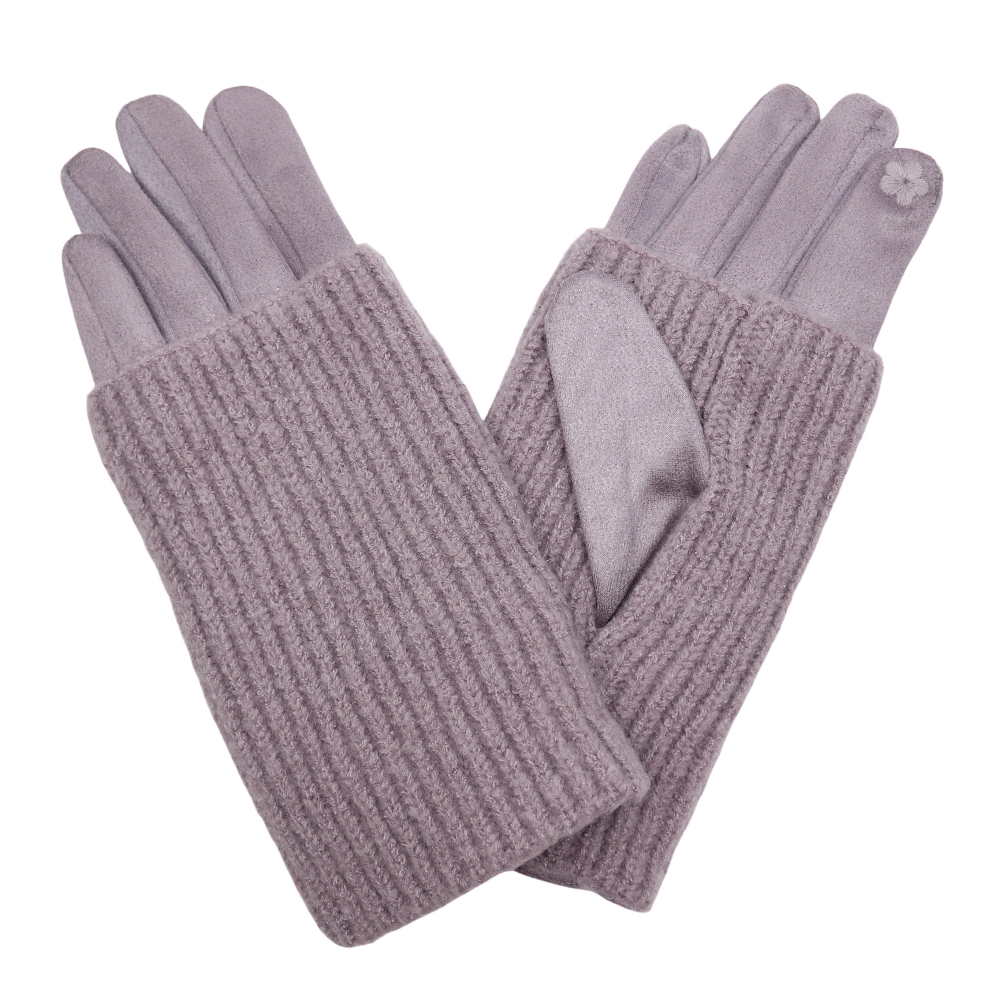 MIRROSI Strickhandschuhe Damen Handschuhe 2 in 1 mit abnehmbarer Strick Manschette (Einheitsgröße für Erwachsene)