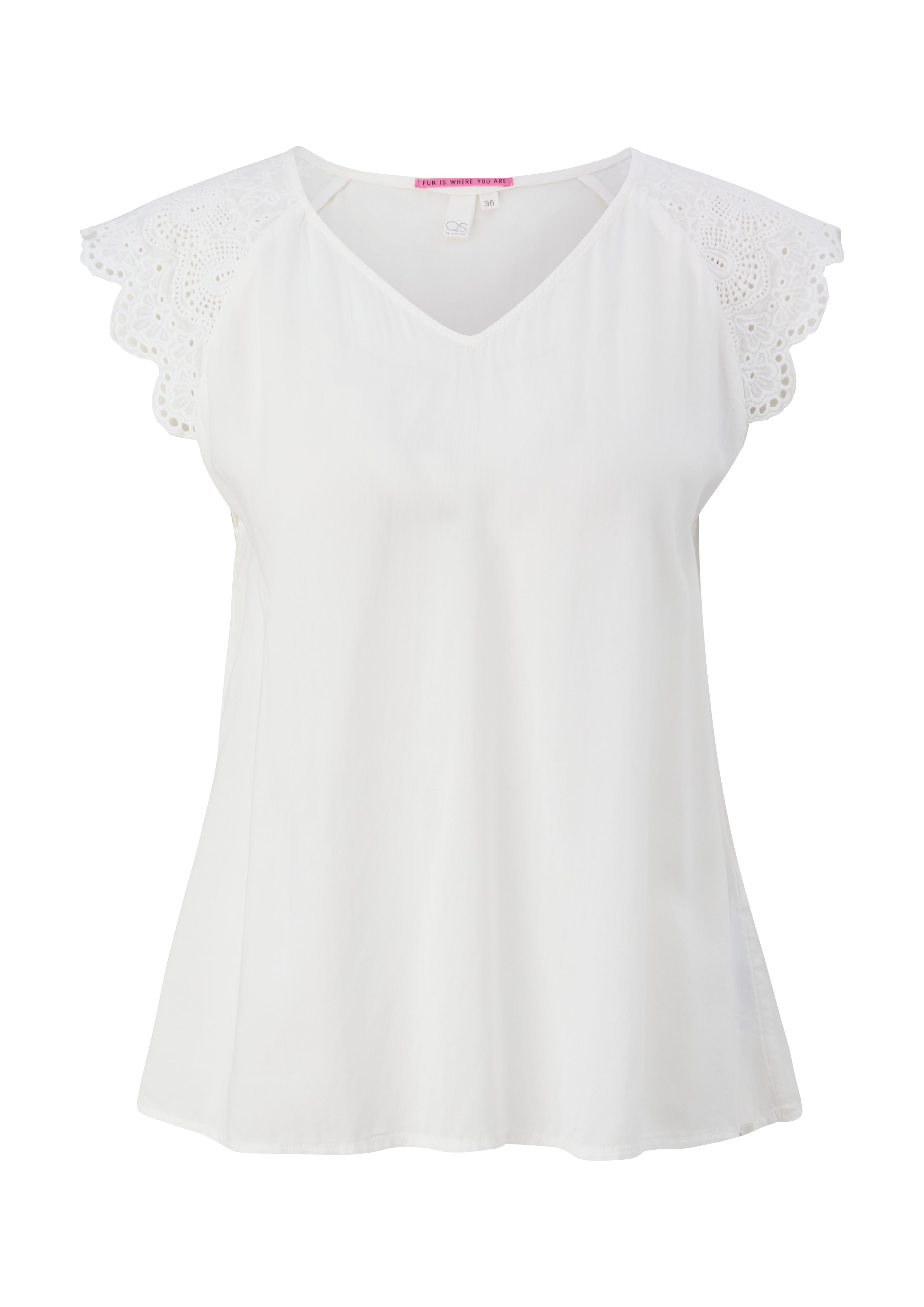 QS Bluse Blusentop mit ecru Broderie Anglaise