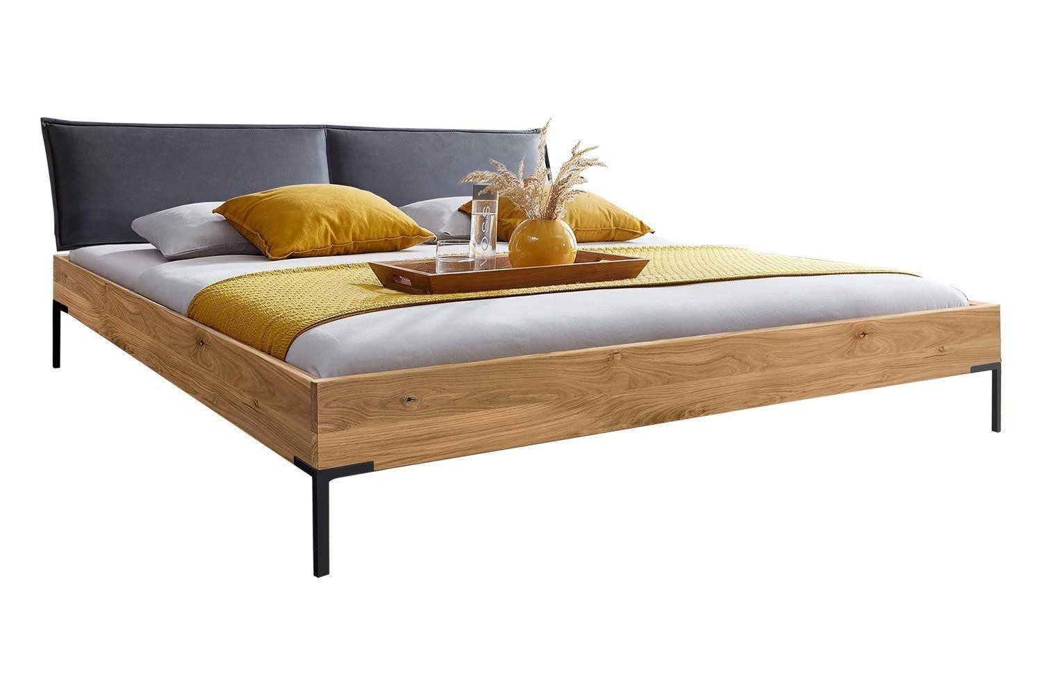 G+K Мебельvertriebs GmbH Bettgestell BE-0826, Braun, Wildeiche massiv geölt, Metallfüße, B 185 x H 91 x T 215 cm