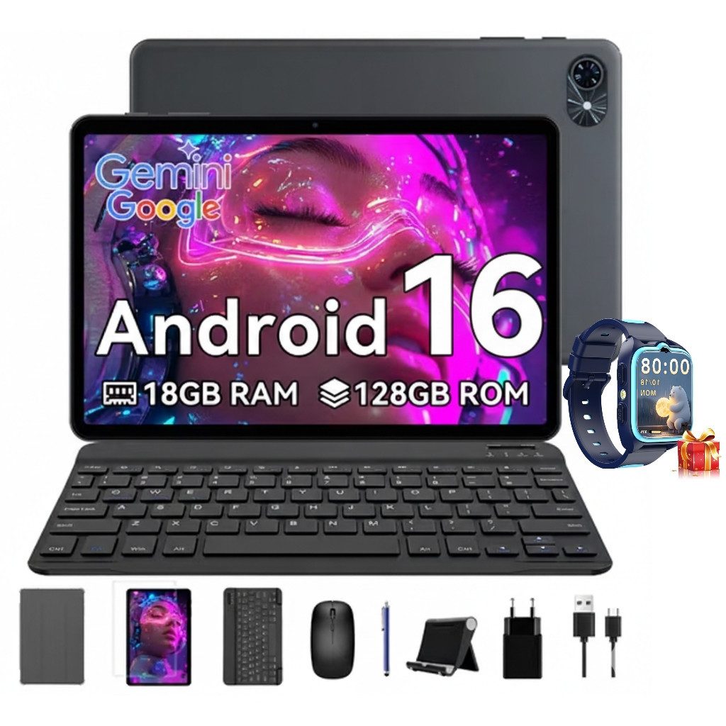TABWEE T8 (18+128) 10.1” 6000 mAh Android 16 Tablet-Set incl. Kopfhörer Tablet (10.1", 128 GB, Android 16, 5G wifi, Android 16, Gemini AI, PC-Modus)