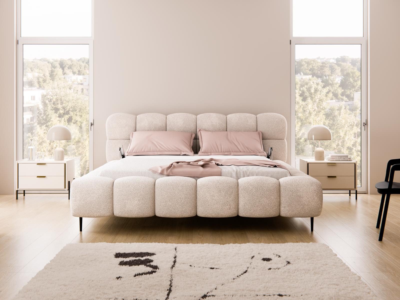 Compleo Polsterbett Doppelbett gepolstert mit Füßen, modernes Polsterbett BUBBLE, MADE IN EU