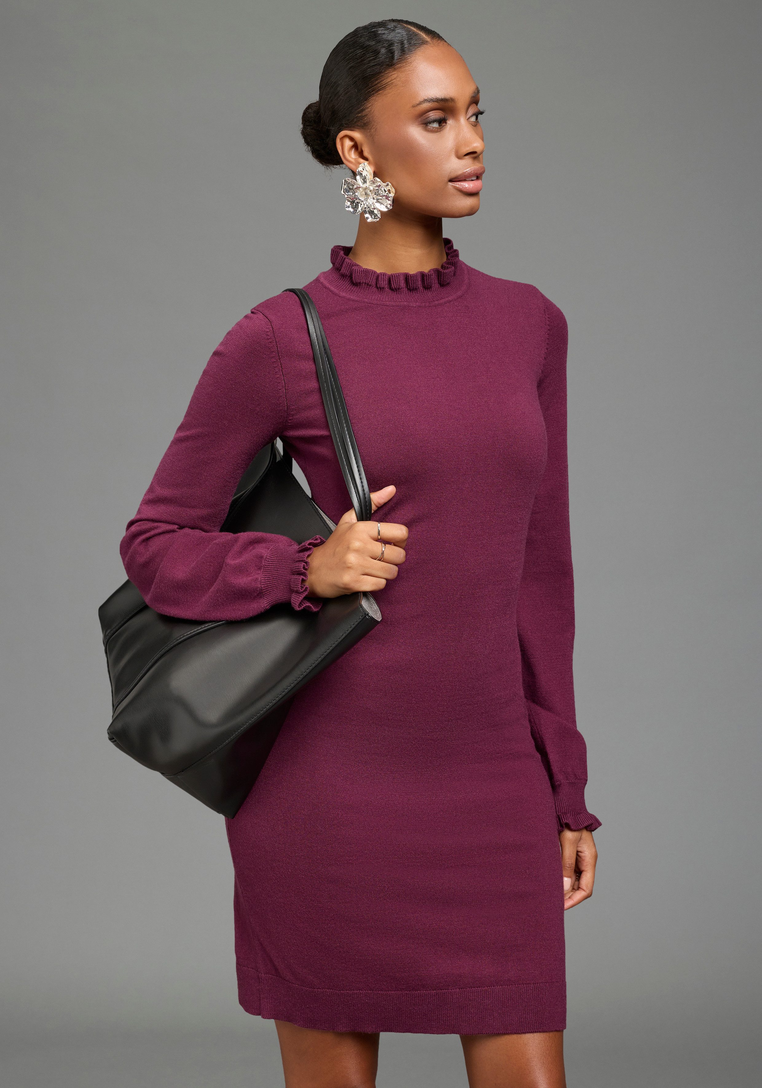 Laura Scott Strickkleid aus Viskosemischung mit femininem Rüschendetail