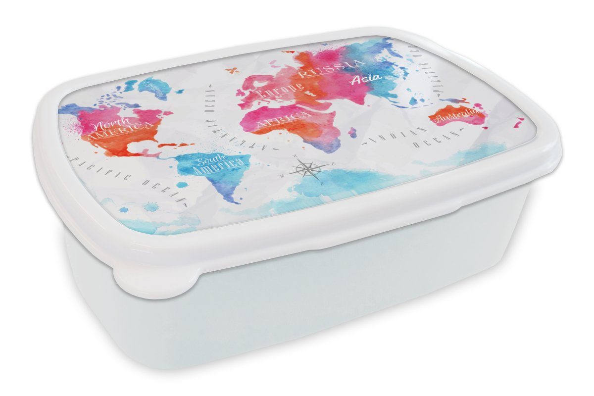 MuchoWow Lunchbox Farben - Karte - Windrose, Kunststoff, (2-tlg), Brotbox für Kinder und Erwachsene, Brotdose, für Jungs und Mädchen weiß