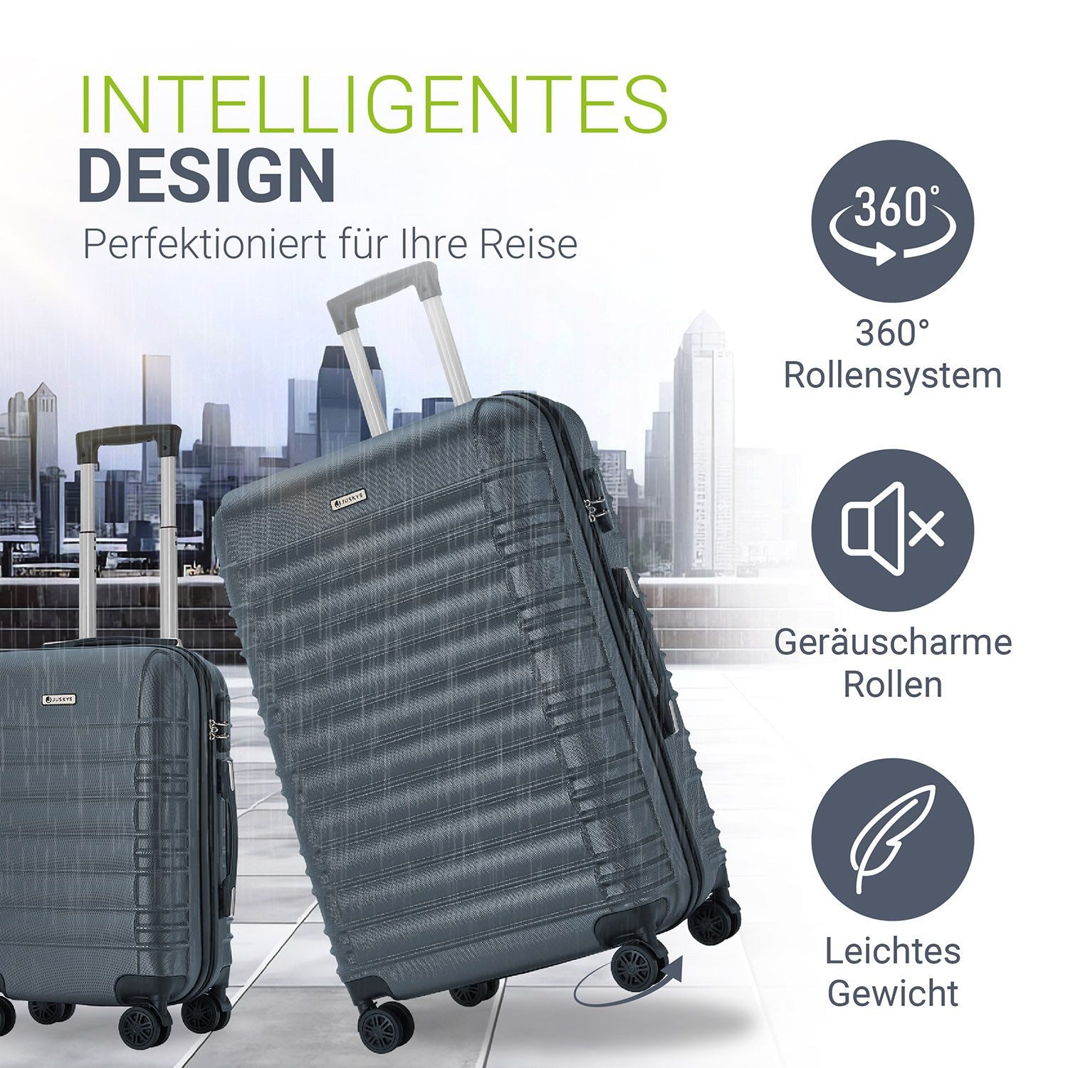 Juskys Trolleyset Rom, 4 Rollen, (3 tlg., 3-teilig), 3 Koffer, 360° Rollen, robuste Hartschale, mit Zahlenschloss
