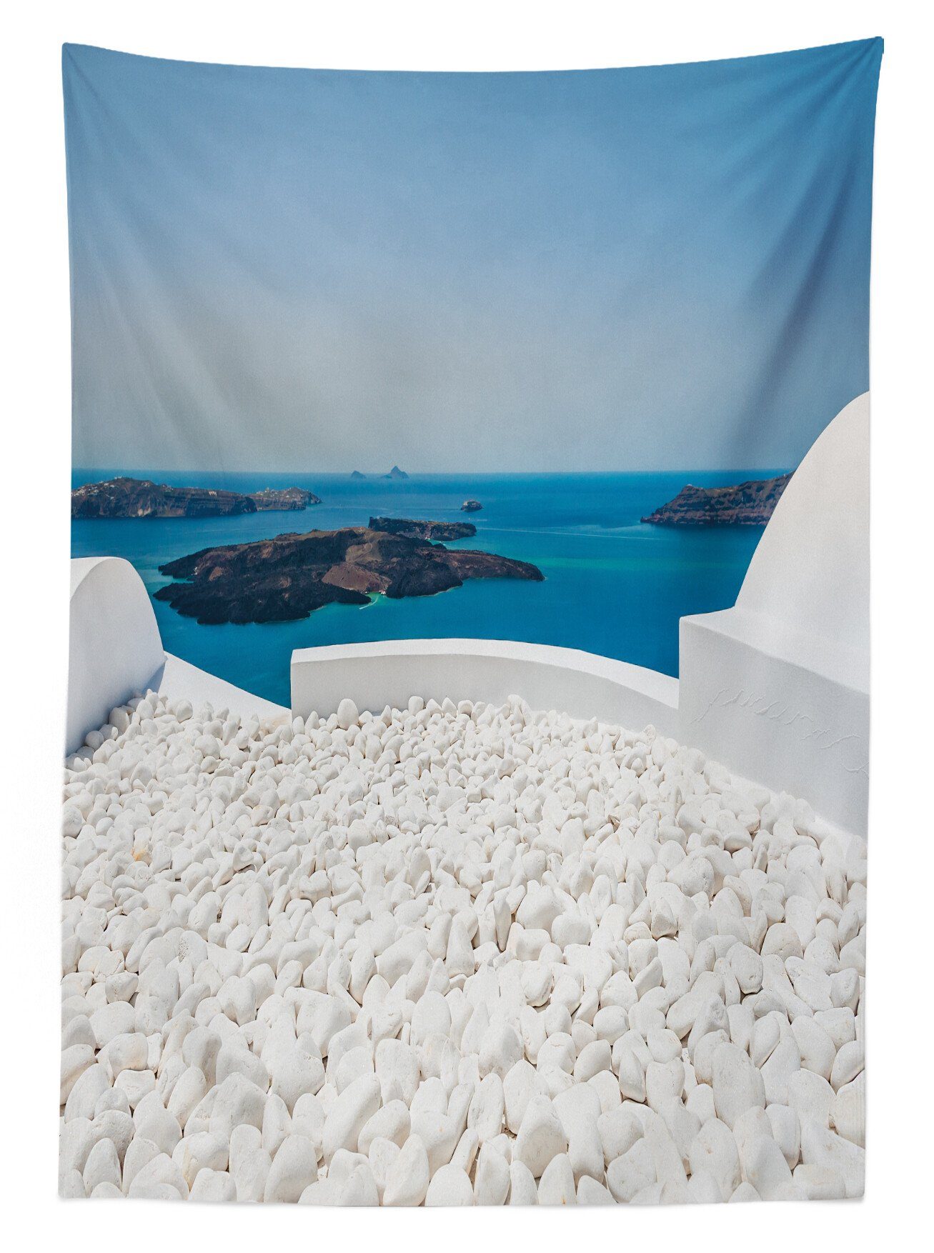 Griechenland Santorin Für den Bereich geeignet Abakuhaus Tischdecke Farben, Waschbar Farbfest Klare Außen Landschaft