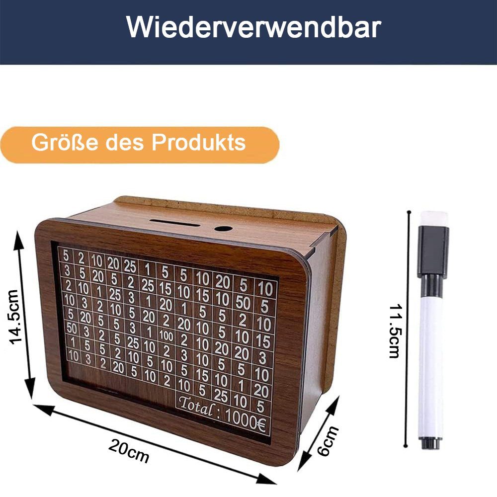 Sparbox Holz, Spardose Sparschwein, für Spardose Holz NUODWELL Kinder Geldbank 5000 € aus