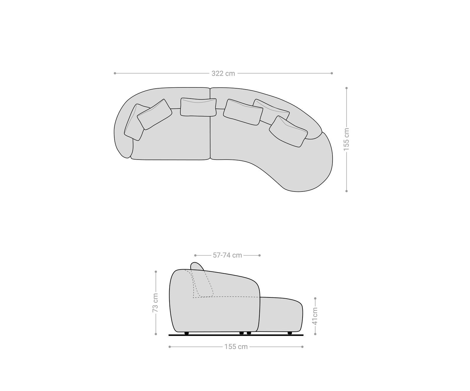 DELIFE Big-Sofa Mairi, Mikrofaser Grau 330x160 cm