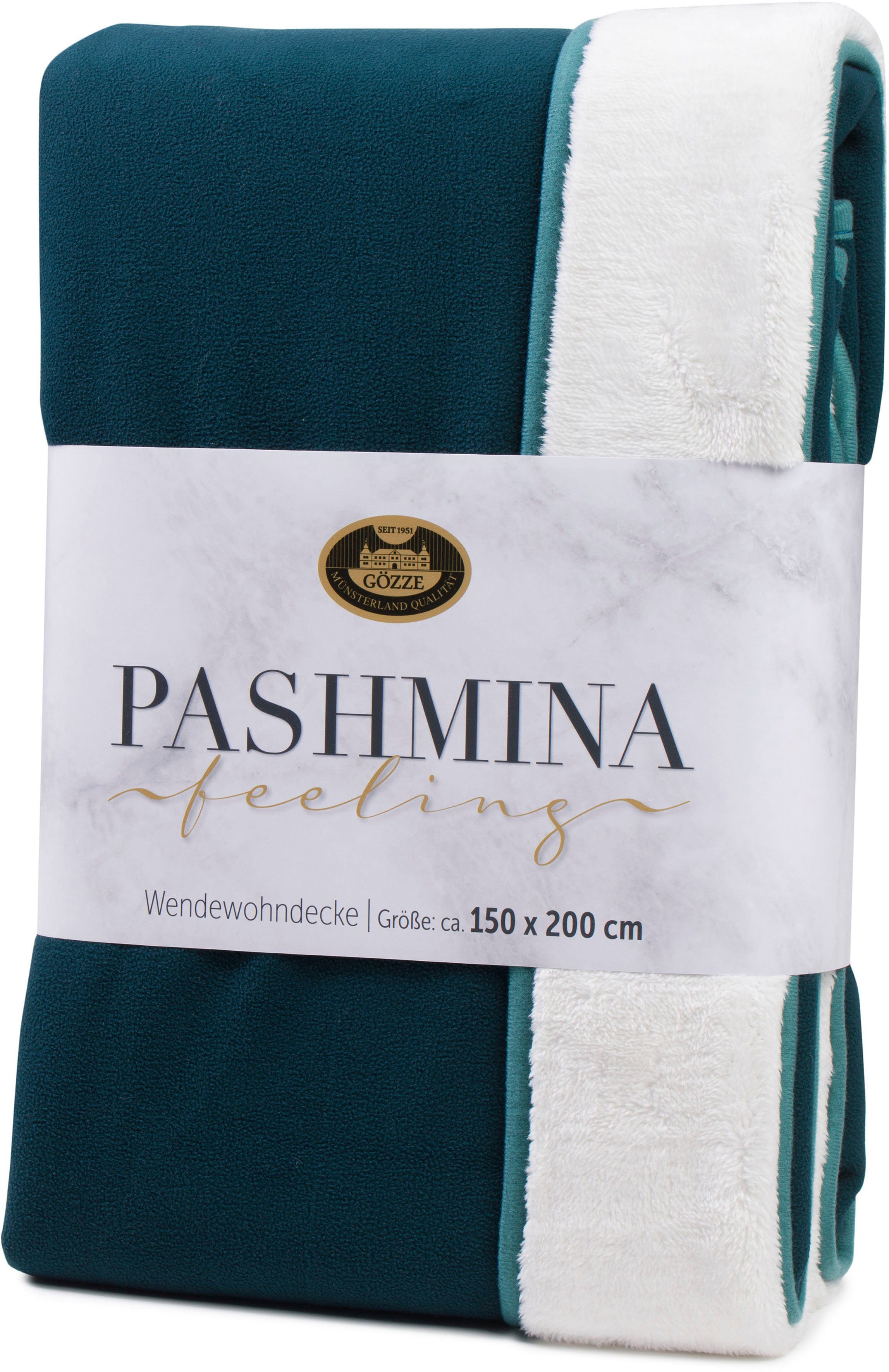 Wohndecke Pashmina Unterseite Wendewohndecke, Gözze, petrol flauschig schlichte