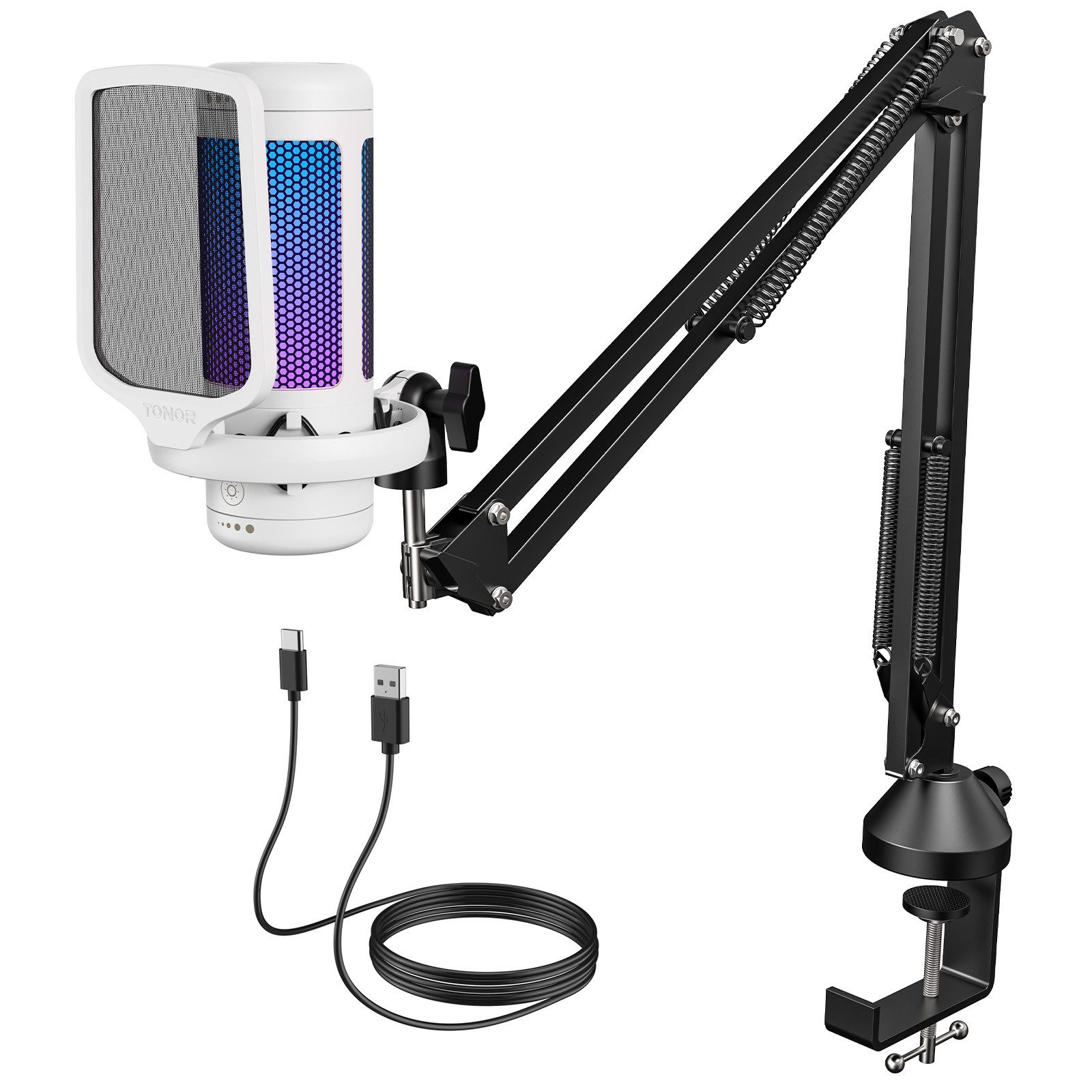 TONOR Mikrofon RGB Gaming Mikrofon PC Set Helligkeit Verstellbar mit Mikrofonarm
