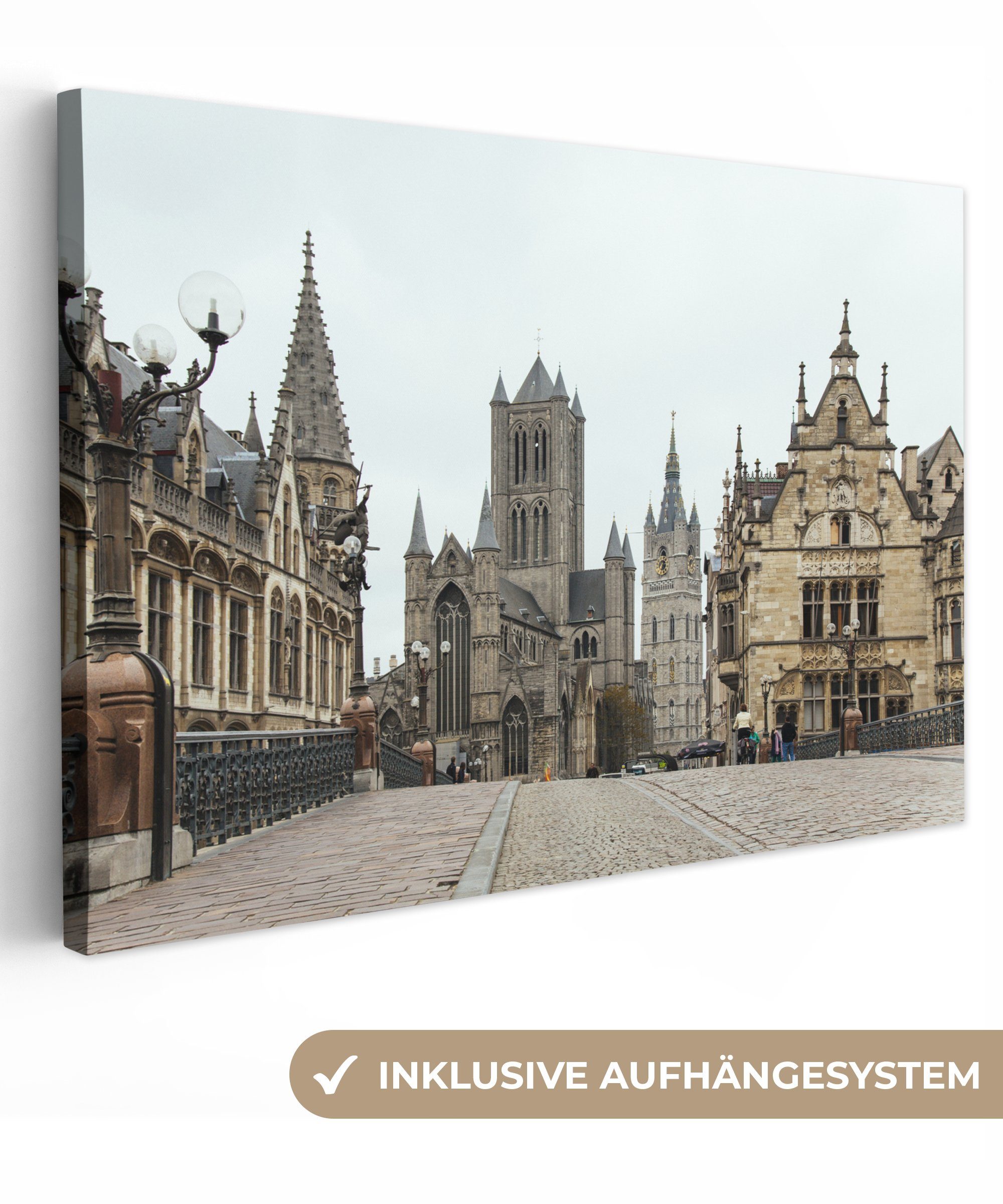 OneMillionCanvasses® Leinwandbild Architektur - Platz - Gent, (1 St), Wandbild Leinwandbilder, Aufhängefertig, Wanddeko, 30x20 cm