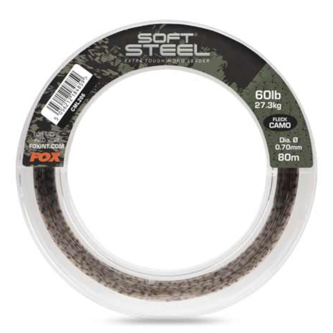 FOX International Vorfachschnur Fox Soft Steel Fleck Camo Leader 60Lb (27.3Kg) 0.70mm - 80m Vorfach, (80-St)