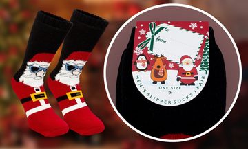 BRUBAKER ABS-Socken warme Unisex Socken Weihnachtssocken (Kuschelsocken Weihnachten, 1-Paar, Wintersocken für Damen und Herren, Socken Strümpfe Freizeitsocken) Weihnachtsmann Santa Cool - Socken Geschenk Lustig - One Size EU 40-45