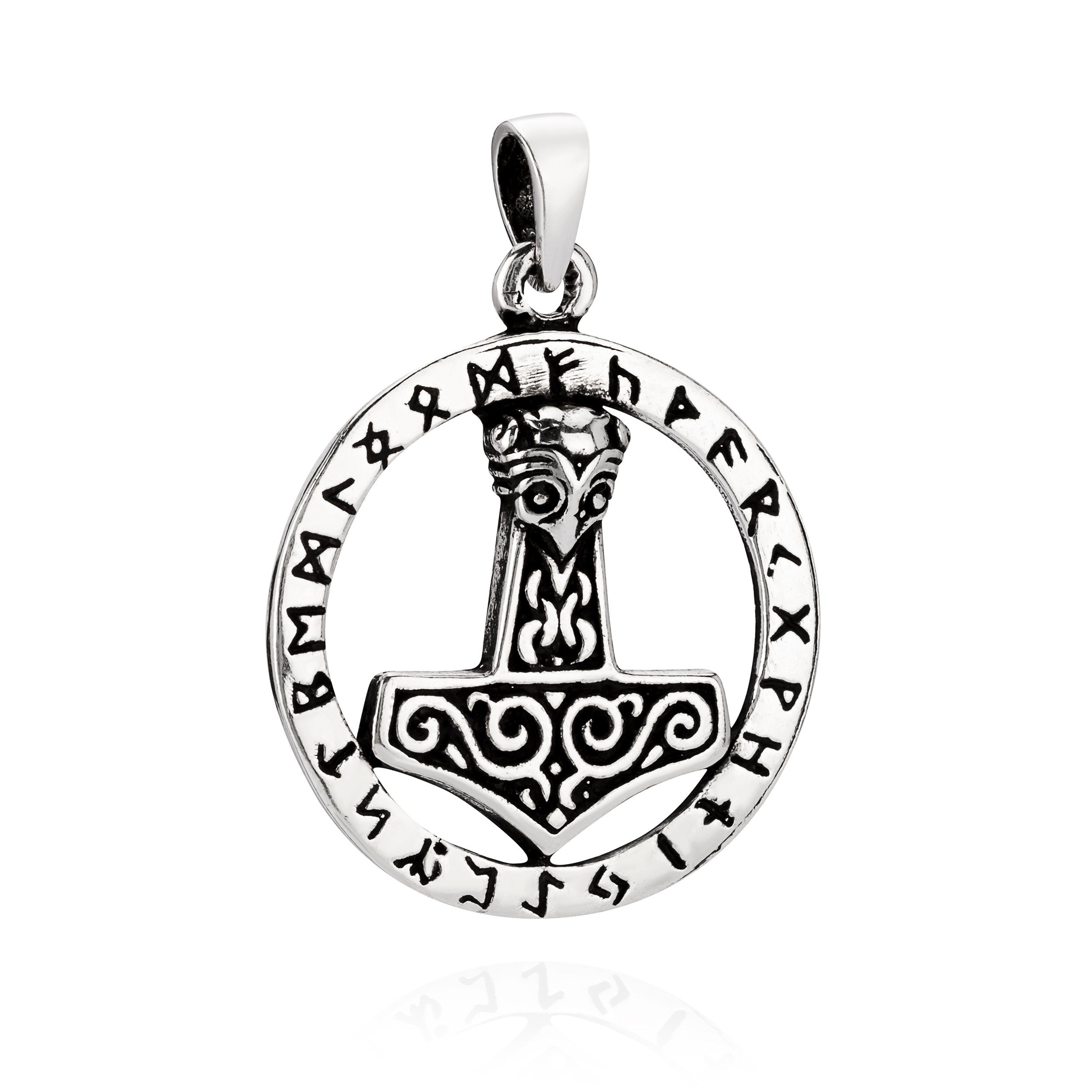 NKlaus Kettenanhänger Kettenanhänger Thors Hammer Runen rund 925 Silber, 925 Sterling Silber Silberschmuck für Damen