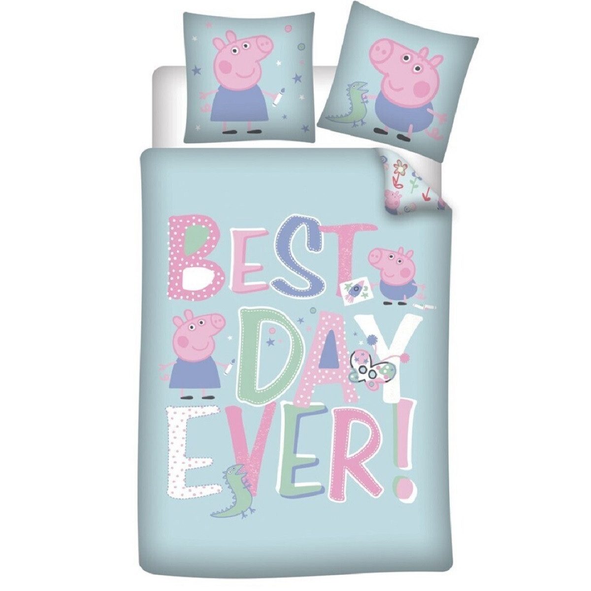 Peppa Pig Bettwäsche Set Decke & Kissenbezug 140x200 + 63x63 cm aus Polyester