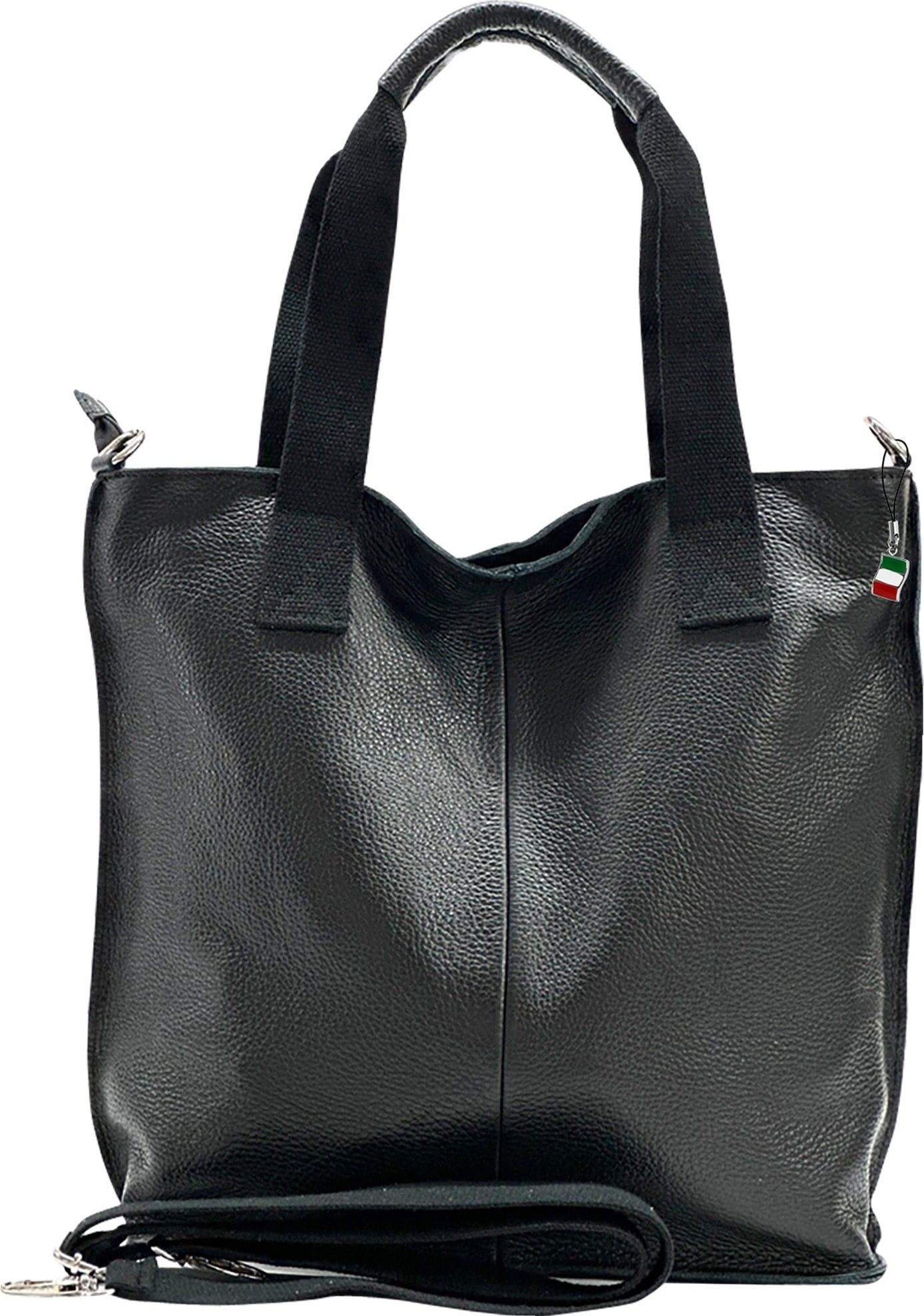 FLORENCE Schultertasche Florence Echtleder Umhängetasche Damen (Schultertasche), Damen Leder Schultertasche, Shopper, schwarz ca. 44cm