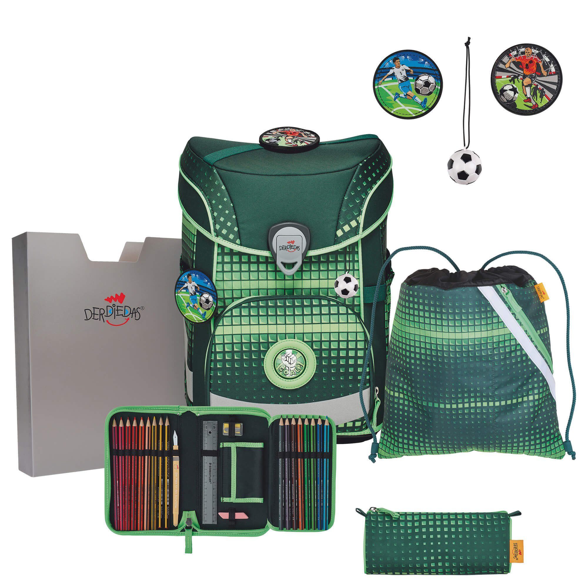 DerDieDas® Schulranzen ErgoFlex Easy - Schulranzen Set 5tlg. 950 g Soccer Green