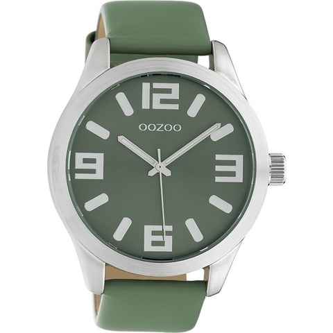 OOZOO Quarzuhr Oozoo Unisex Armbanduhr biscay-grün, Damen, Herrenuhr rund, extra groß (ca 46mm) Lederarmband, FashionStyle