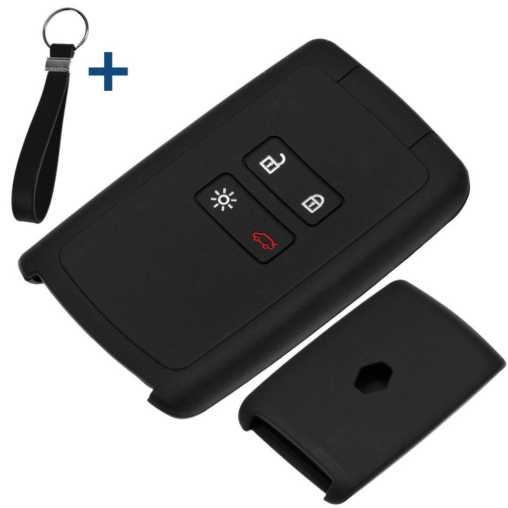 mt-key Schlüsseltasche Autoschlüssel Silikon SMARTKEY mit Schwarz Captur Tasten 4 für Renault KEYLESS passendem Megane Clio Schutzhülle Schlüsselband, Kadjar