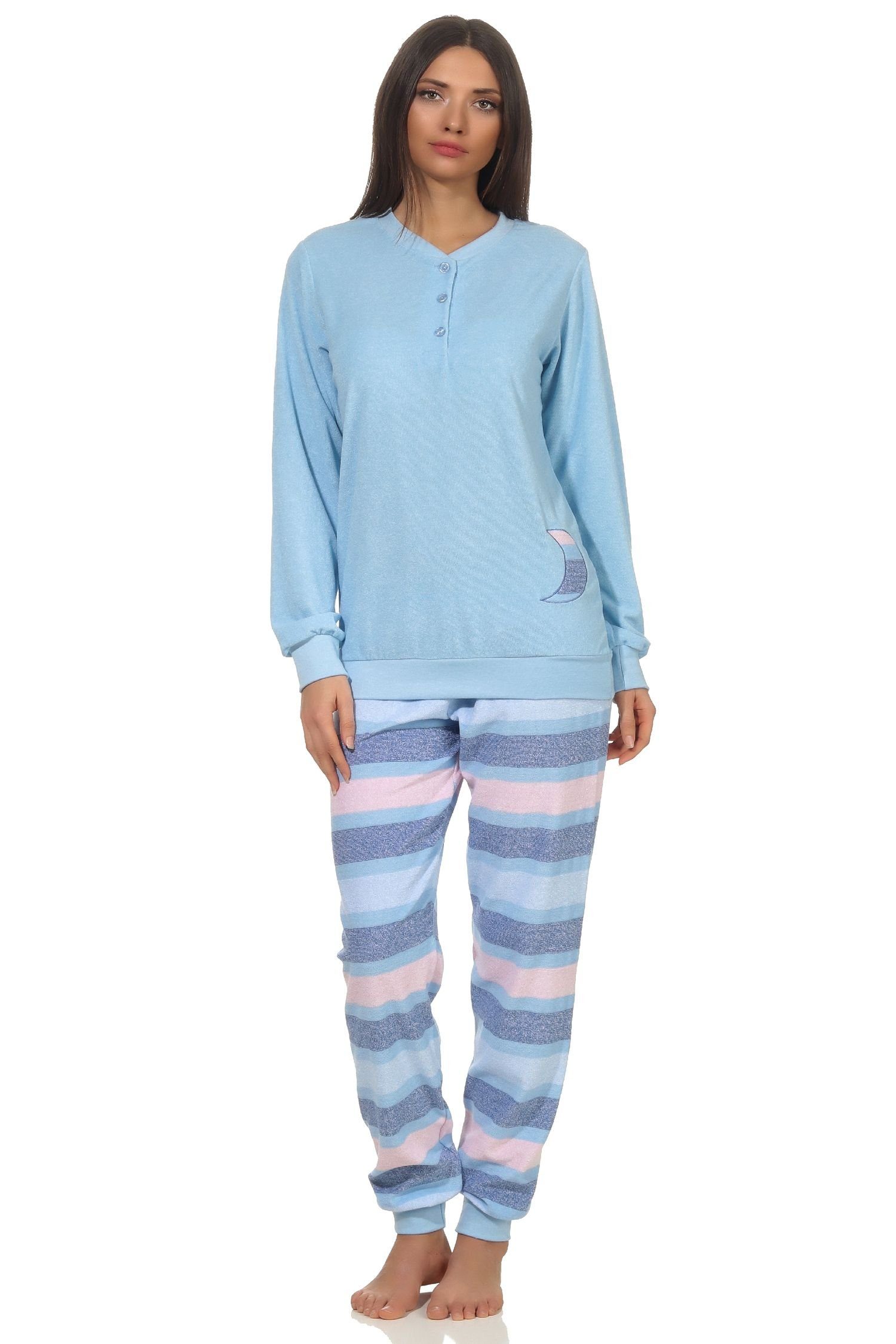 Normann Pyjama »Damen Frottee Pyjama lang mit Bündchen - Hose gestreift -  auch in Übergrössen - 202 93 236«