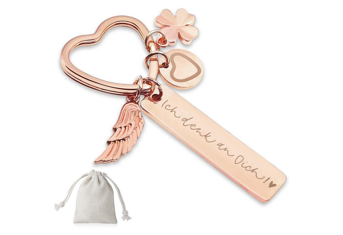 LuxusKollektion Schlüsselanhänger mit Gravur Schlüsselanhänger Herz graviert Rosé-ich Denk An Dich!