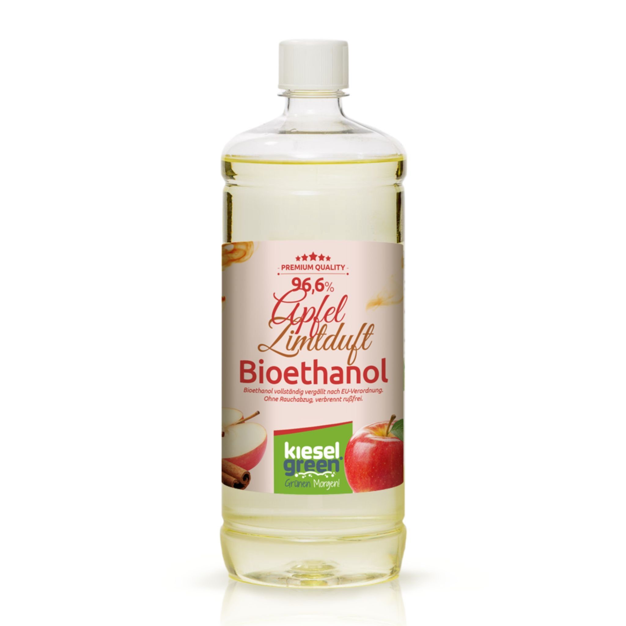KieselGreen Bioethanol KieselGreen Bioethanol Flasche 1 Liter mit Duft für Ethanol-Kamin Apfel-Zimt