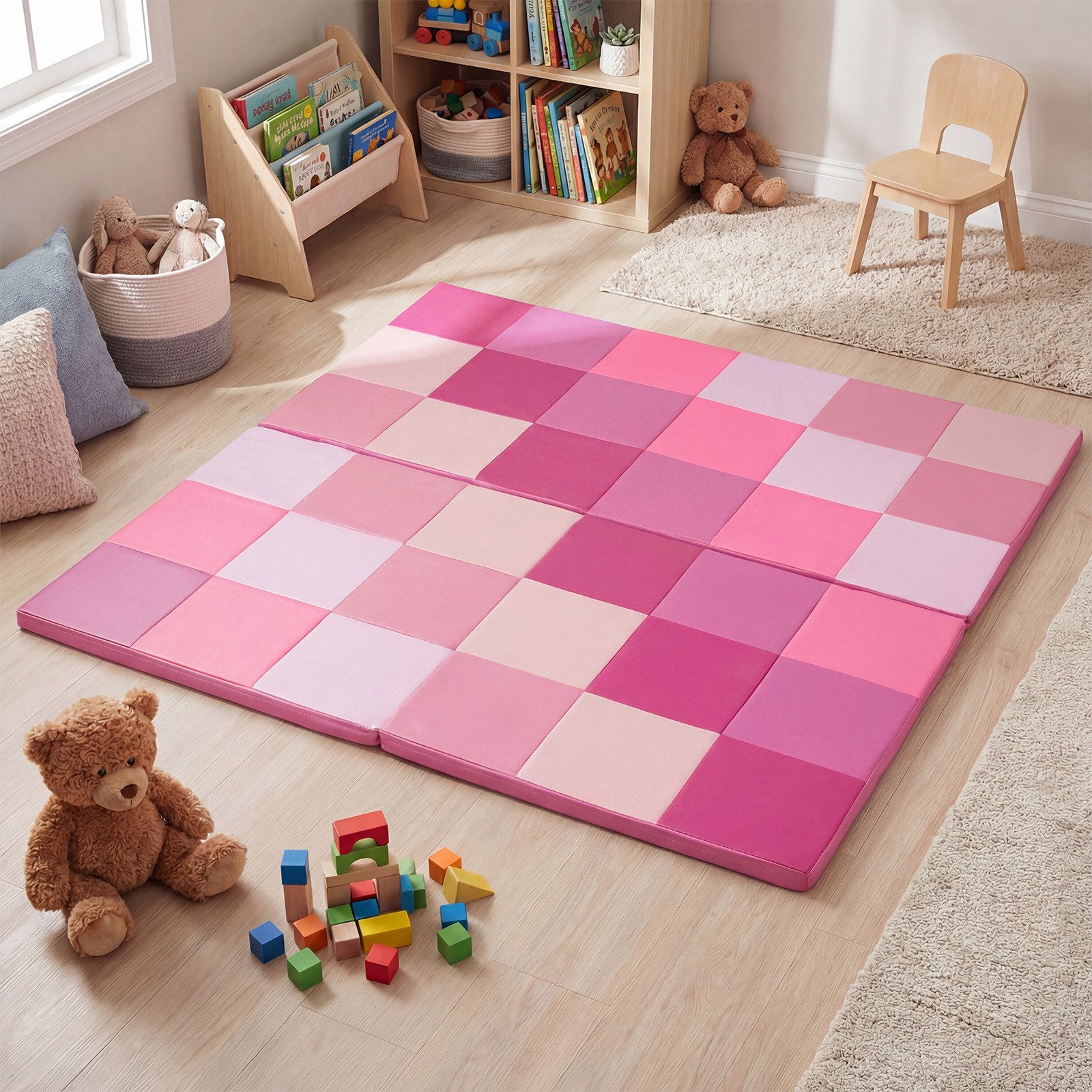 COSTWAY Spielmatte, Krabbelteppich für Kleinkinder, Bodenmatte 144x144cm