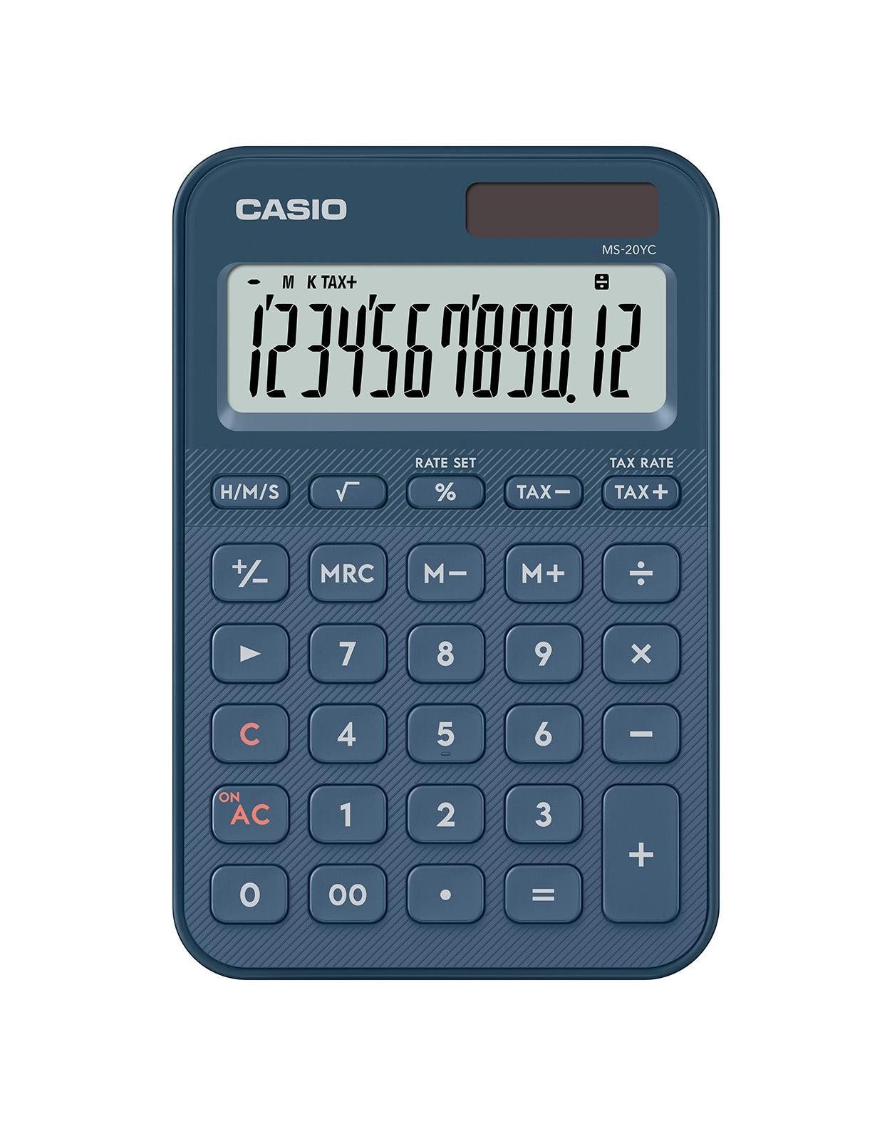 CASIO Taschenrechner MS-20YC, Solar-/Batteriebetrieb, 12-stelliges LC-Display, Rechenfunktionen
