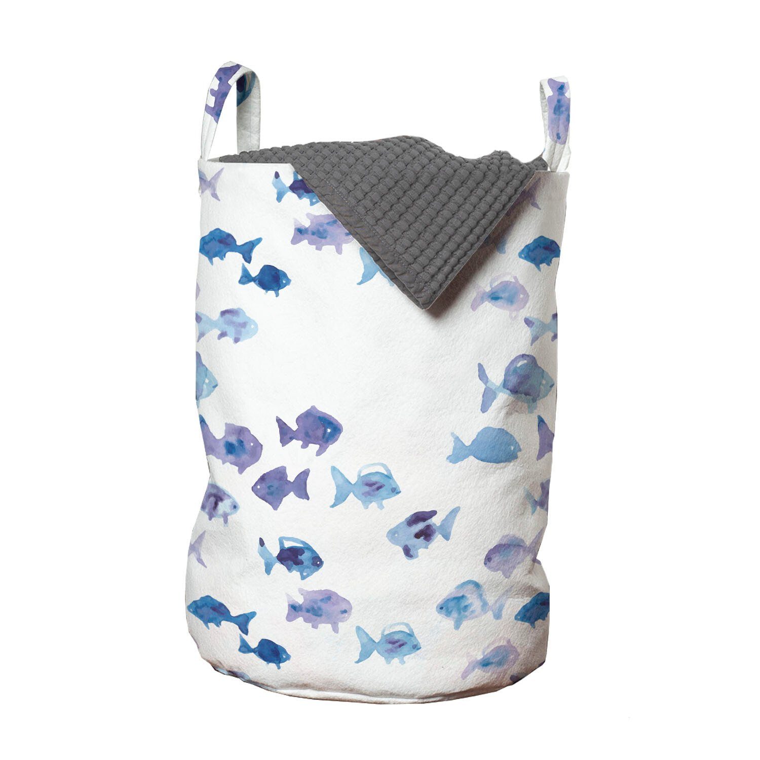 Abakuhaus Wäschesäckchen Wäschekorb mit Griffen Kordelzugverschluss für Waschsalons, Tier Aquarell Fische