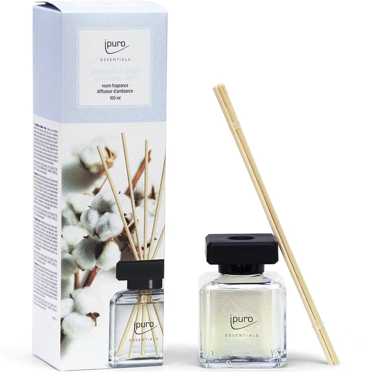 IPURO Raumduft Cotton Fields, 100 ml, Glasflakon mit Rattan-Holzstäbchen