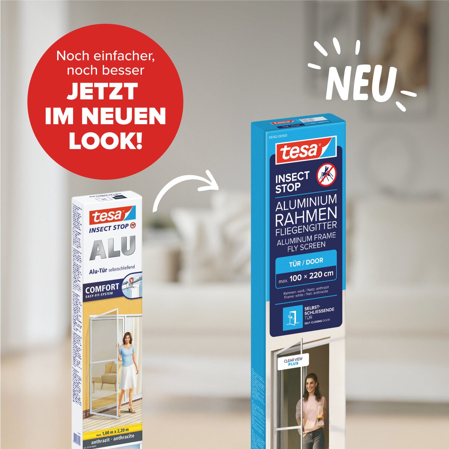 tesa Insektenschutz-Tür, (Komplett-Set, 1-St., INSECT STOP Fliegengitter Tür - 100 cm x 220 cm, Weiß), Insektengitter mit Aluminium-Rahmen - Tür Insektenschutz