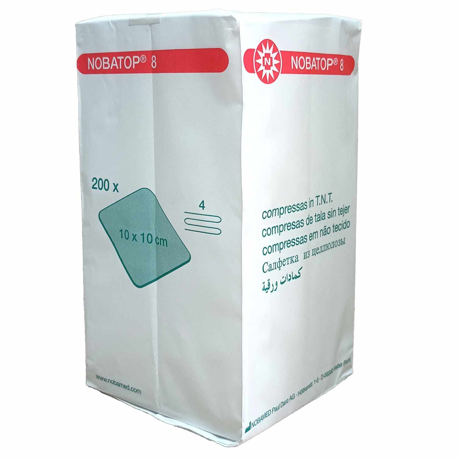 NOBAMED Paul Danz AG Erste-Hilfe-Set NOBAMED NOBATOP 8 Vlieskompressen 10 x 10 cm 200 Stück, (200 St), unsteril, Einmalgebrauch, saugfähig, Wundkompresse