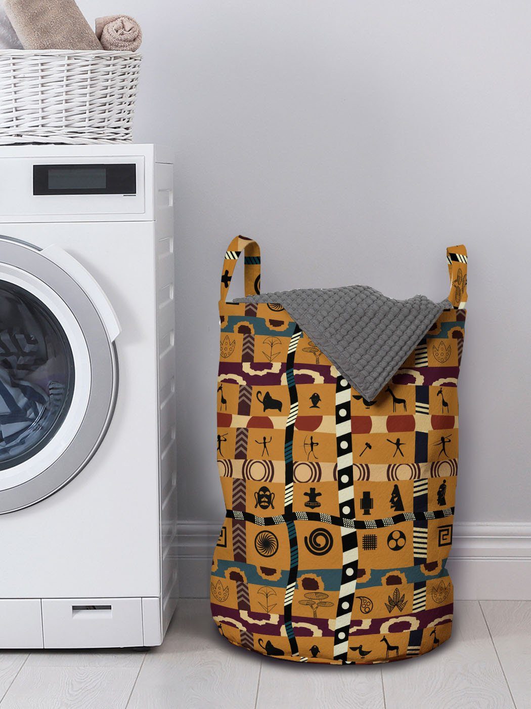 Griffen Tribal Wäschesäckchen für Waschsalons, mit Kordelzugverschluss Wäschekorb Vintage Abakuhaus Primitive Kunst