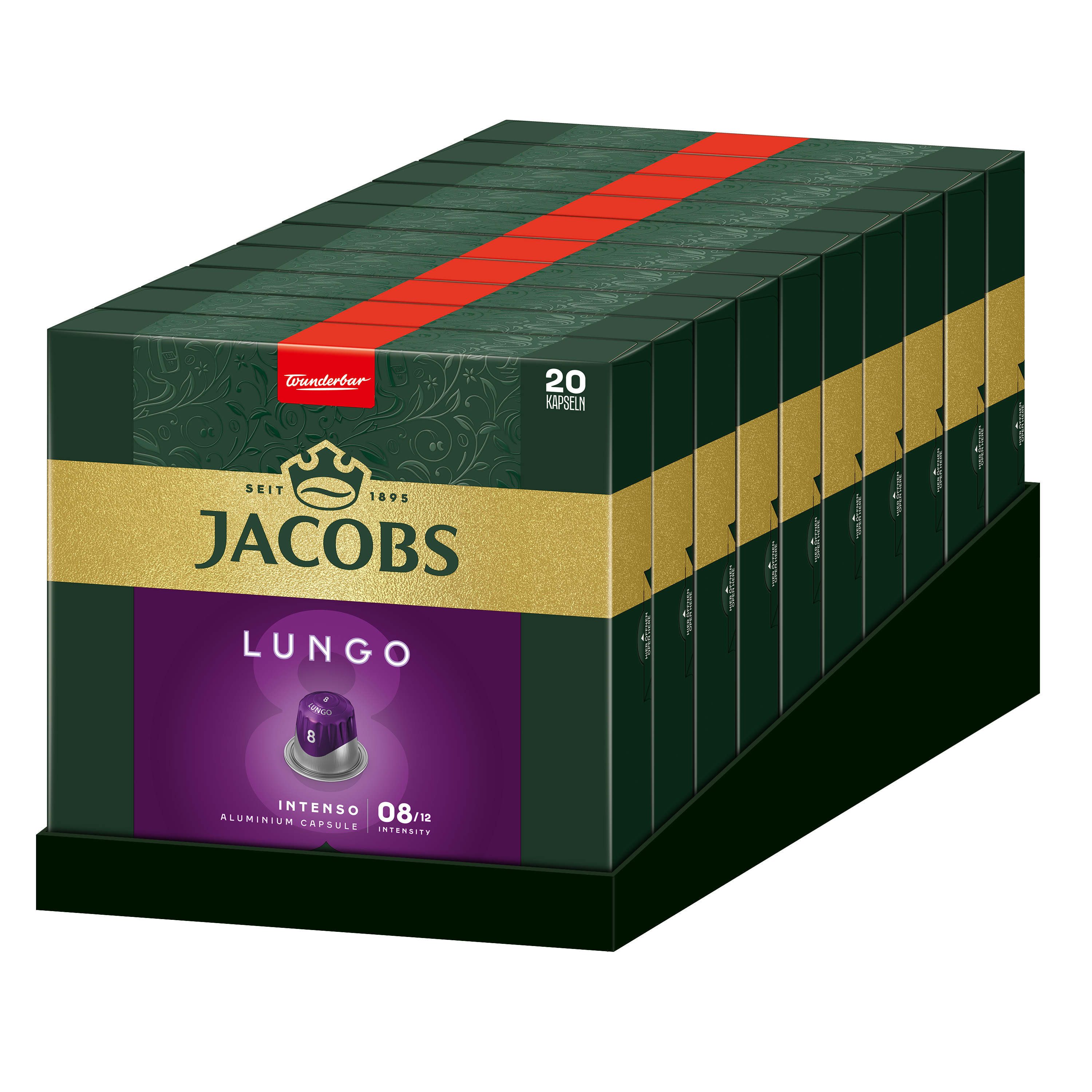 JACOBS Kaffee Kapseln Lungo 8 Intenso 10x 20 = 200 Nespresso®* kompatibel, (Packung, 10er Pack), Gratis: 2x18 Kapseln JACBOS Origins 9 Colombia