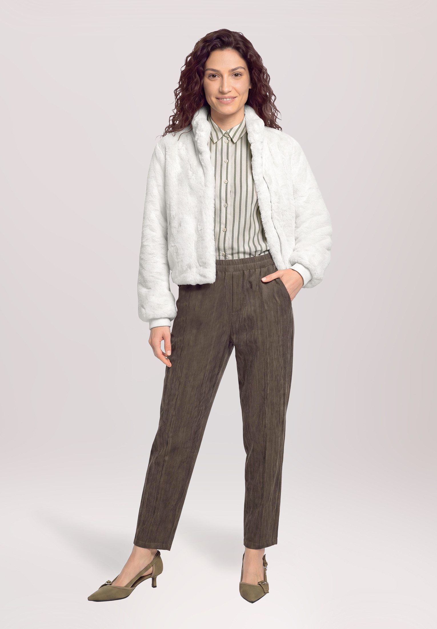 Cartoon Fellimitatjacke Damen mit Reißverschlusstaschen