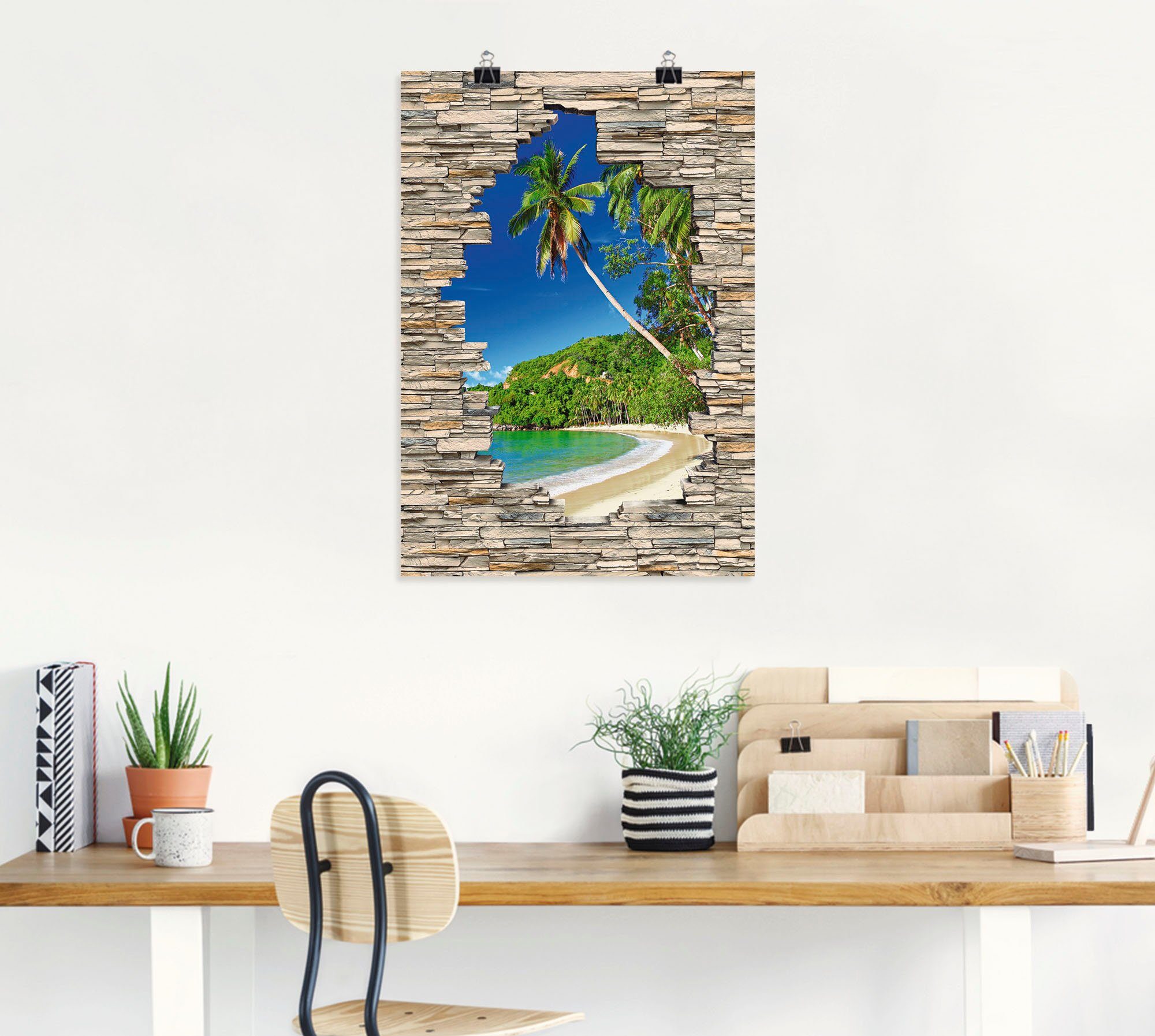 (1 Wandaufkleber in Wandbild St), Leinwandbild, Alubild, Artland als oder Größen Paradies Poster versch. Karibikbilder Steinmauer, Blick