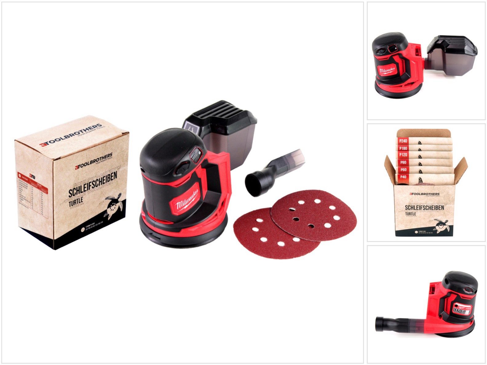 Milwaukee Akku-Exzenterschleifer TURTLE Schleifset 125mm + Milwaukee M18 BOS125-0 Akku Exzenterschleif