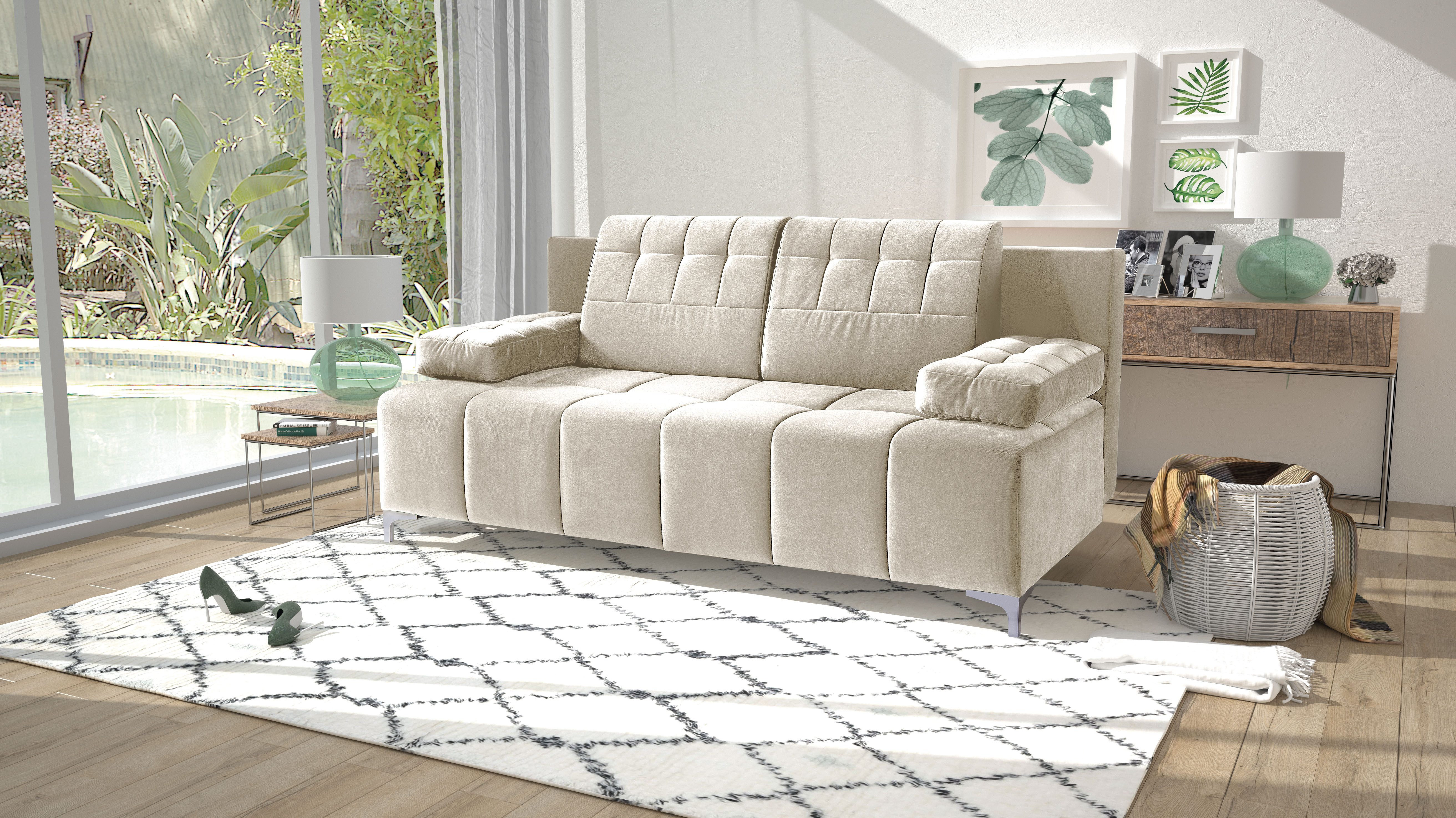 exxpo - sofa fashion 3-Sitzer Sinus Schlafsofa, Dauerschläfer, Bettkasten, mit Federkernpolsterung, bequem, mit hochwertigem Funktionsbeschlag für mehr Komfort
