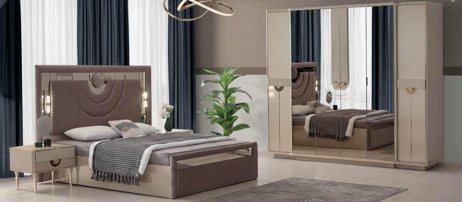 JVmoebel Komplettschlafzimmer Edle Schlafzimmer Garnitur Doppelbett Schminktisch 2x Nachttische, (5-tlg), Made in Europa