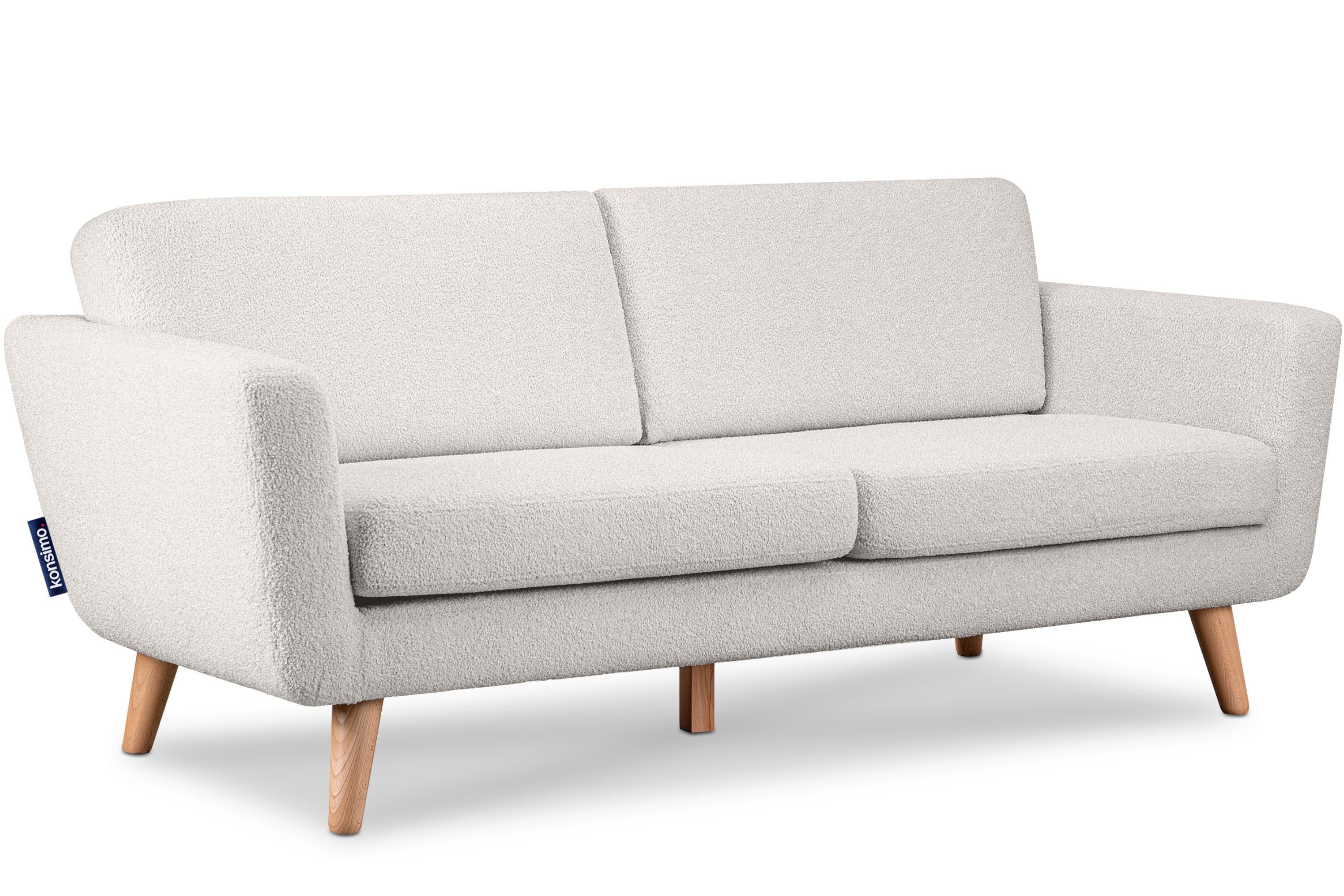 Konsimo 3-Sitzer TAGIO Sofa 3 Personen, mit Armlehnen, Scandi-Stil, Made in Europe, Gestell aus Massivholz weiß | weiß