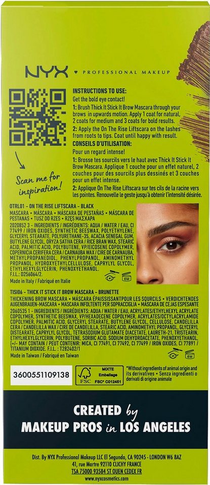 Eye mit Mascara und Liftscara Rise Makeup Contact NYX On Set Schmink-Set Set, Bold NYX Professional the Brow