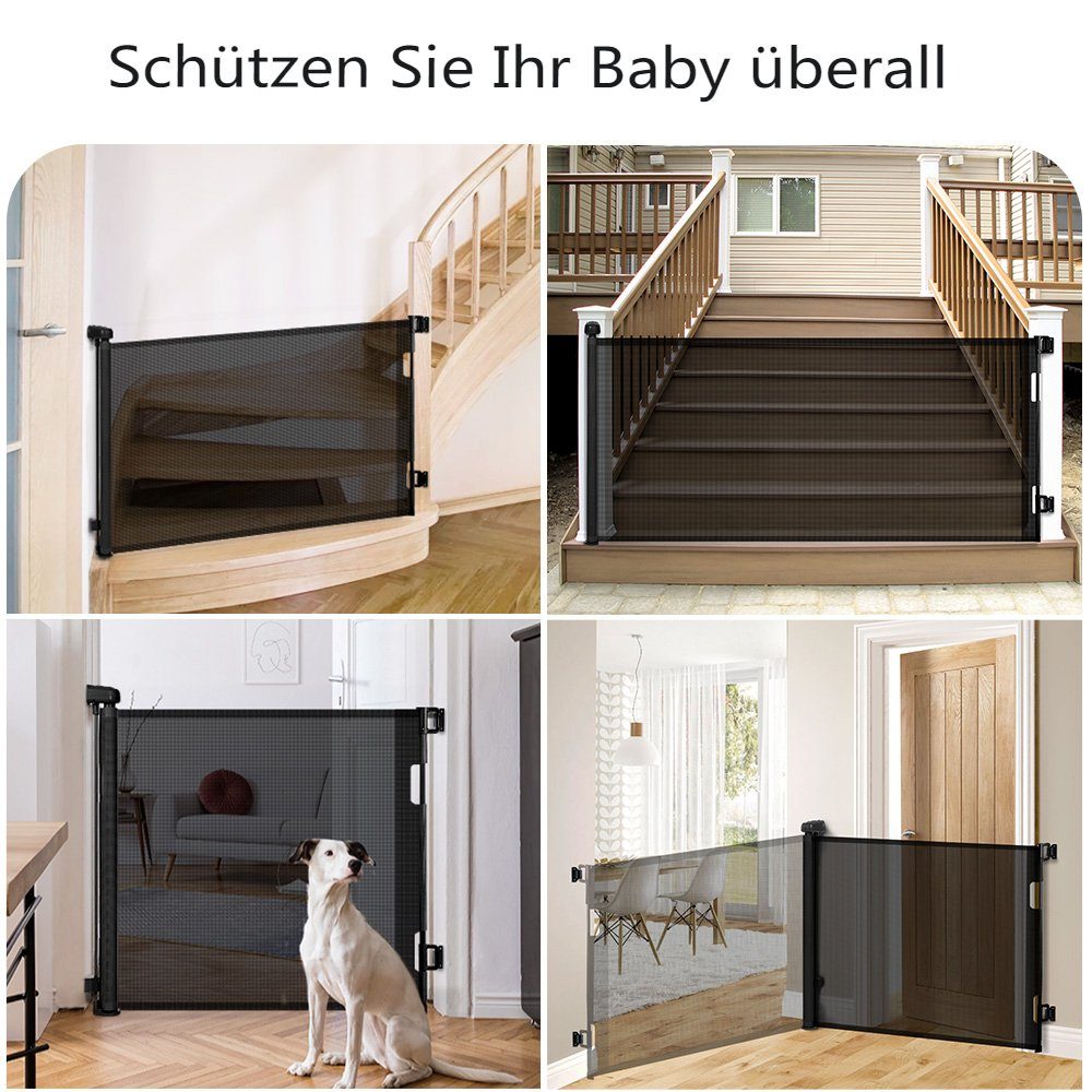 0-180°, Verriegelung), Automatische Schwarz Comomy Türschutzgitter Treppenschutzgitter (Baby 140/180cm Einziehbar