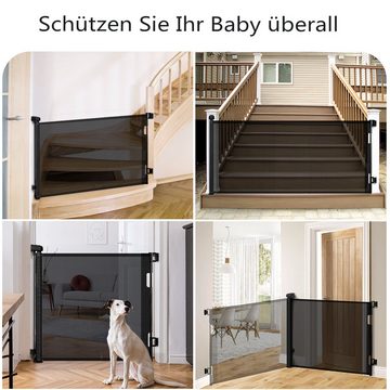 Comomy Türschutzgitter (Baby Treppenschutzgitter Automatische Verriegelung), 0-180°, Einziehbar 140/180cm